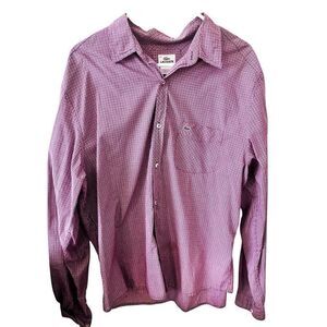 Men's Vintage Izod LaCoste Red MicroCheck Alligator Button Down Shirt Size 42 La